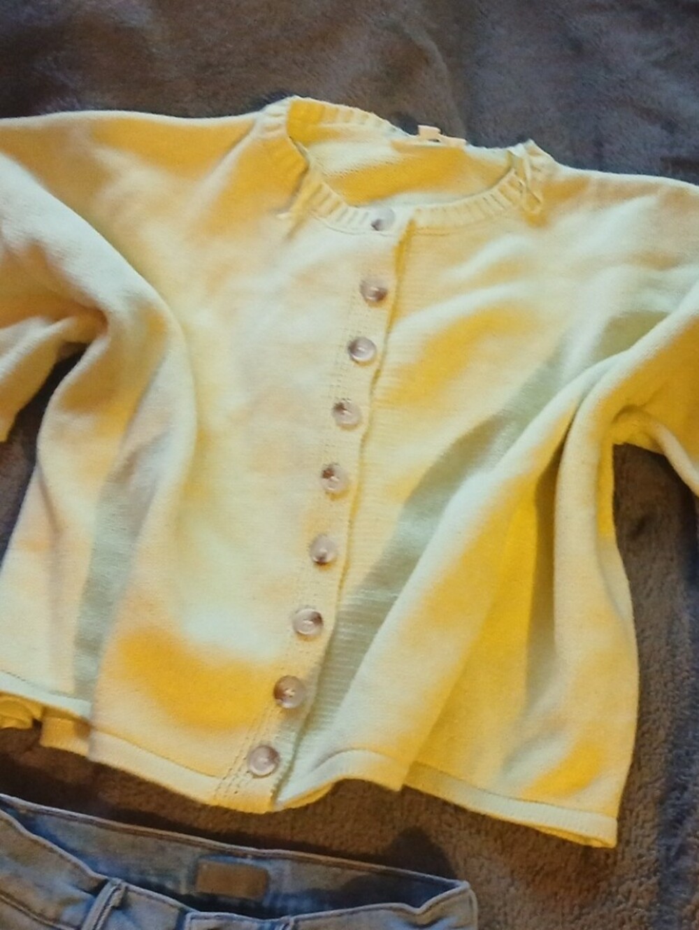 Vintage Soft Yellow Button-Front Cardigan Sweater.